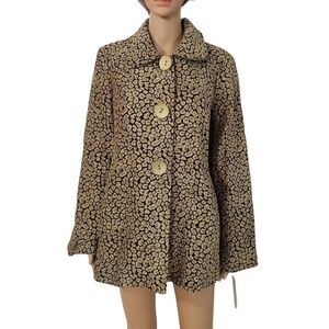 NWT 3 Sisters Women's Size Large Green Black Leopard Print Button up Jacket